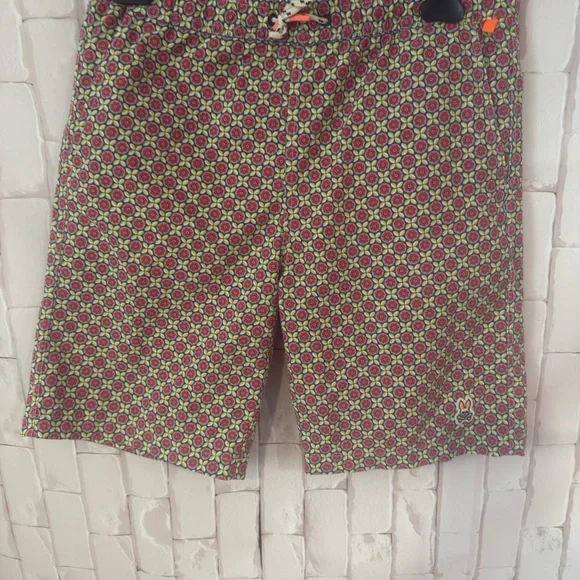 Psycho Bunny Red and Green Patterned Swim Shorts - Picture 2 of 8